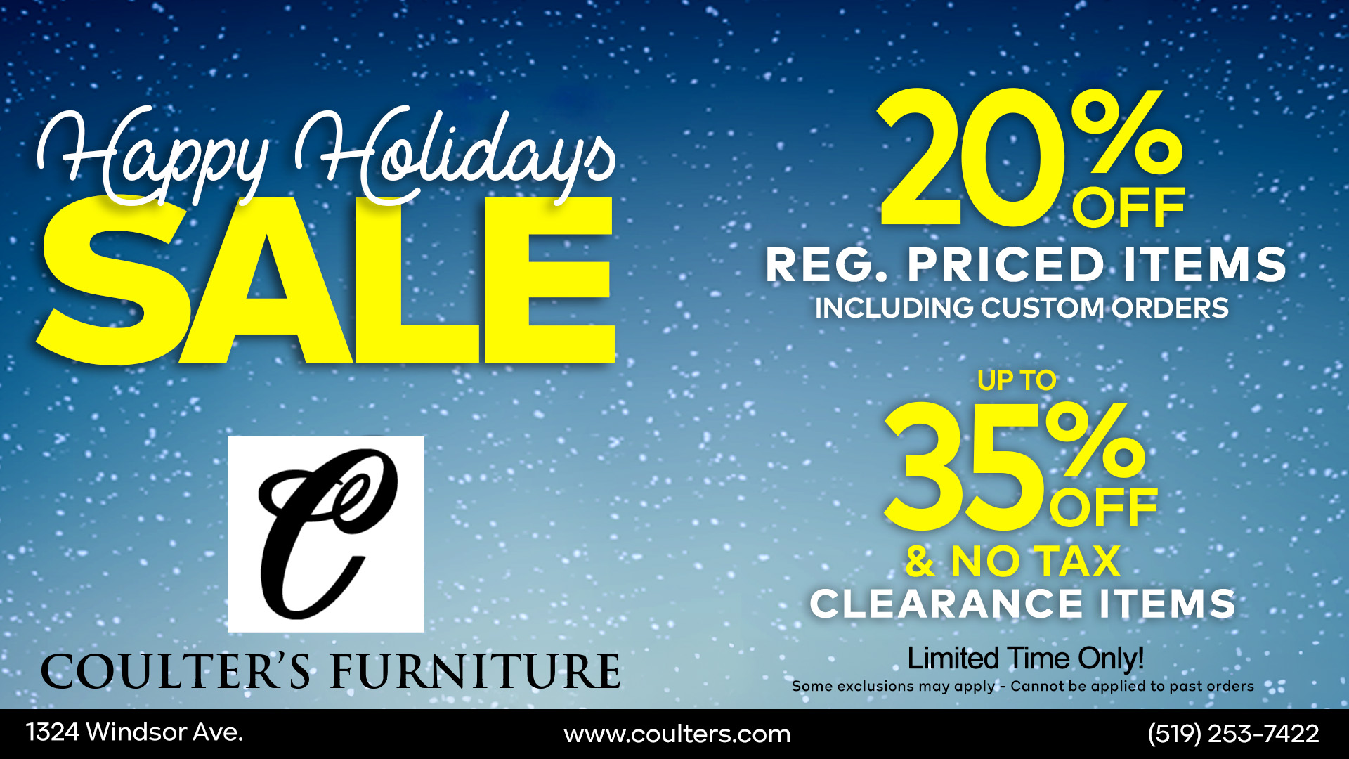 Holiday Sale Furniture Store Coulters Furniture Windsor Ontario December 2025 Sales